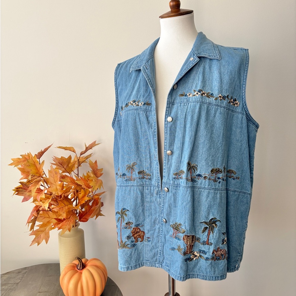Vintage Denim Safari Embroidered Vest